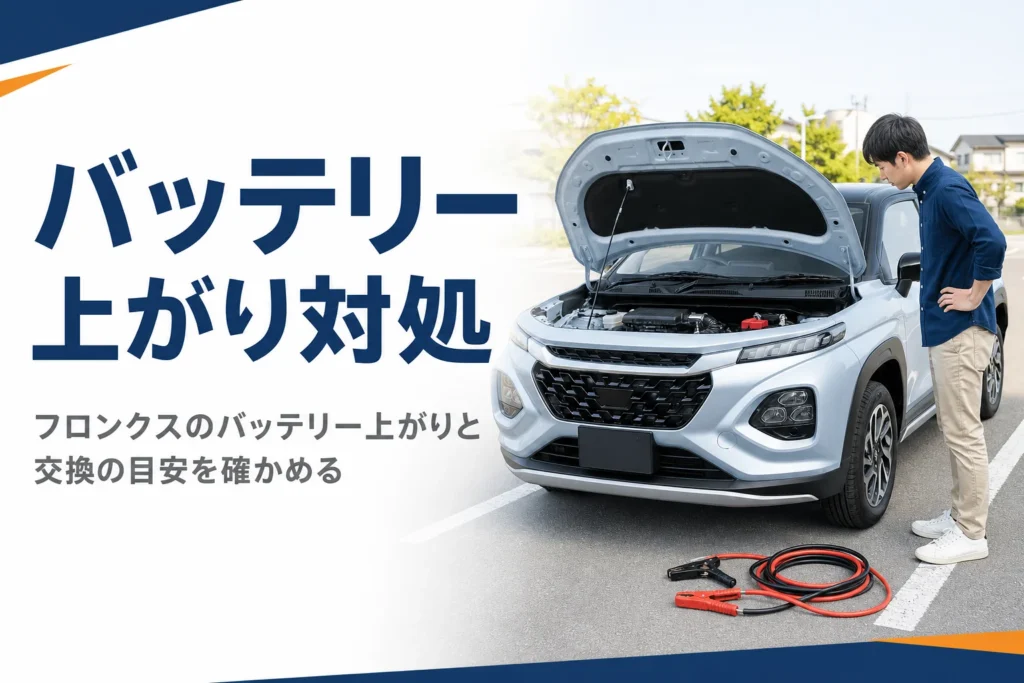 フロンクスのバッテリー上がりと交換を解説する記事のアイキャッチ