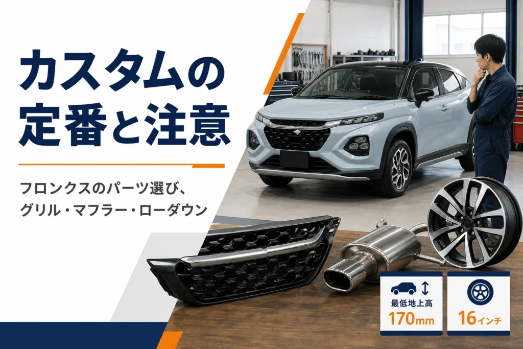 フロンクスのカスタムパーツの定番と付ける前の注意点を解説するアイキャッチ