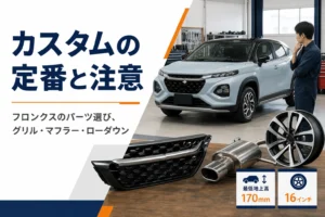 フロンクスのカスタムパーツの定番と付ける前の注意点を解説するアイキャッチ