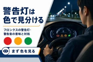 フロンクスの警告灯を色で見分ける方法を解説するアイキャッチ