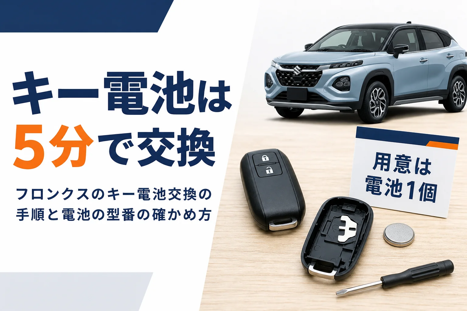 フロンクスのスマートキーの電池交換の手順を解説するアイキャッチ