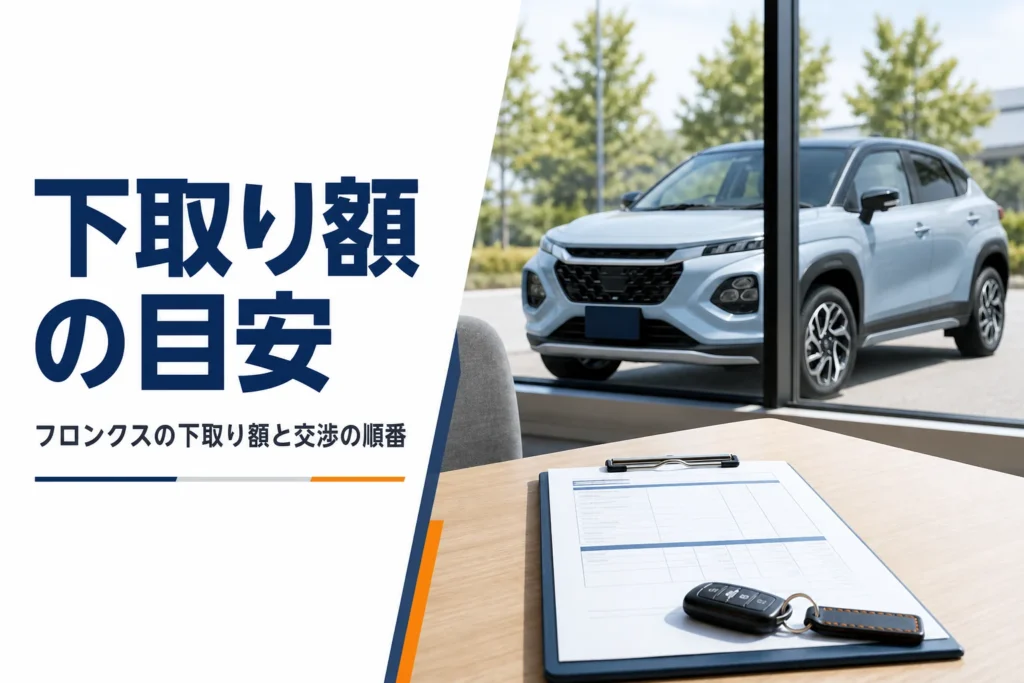 フロンクスの下取り額の目安と交渉の順番を解説する記事のアイキャッチ