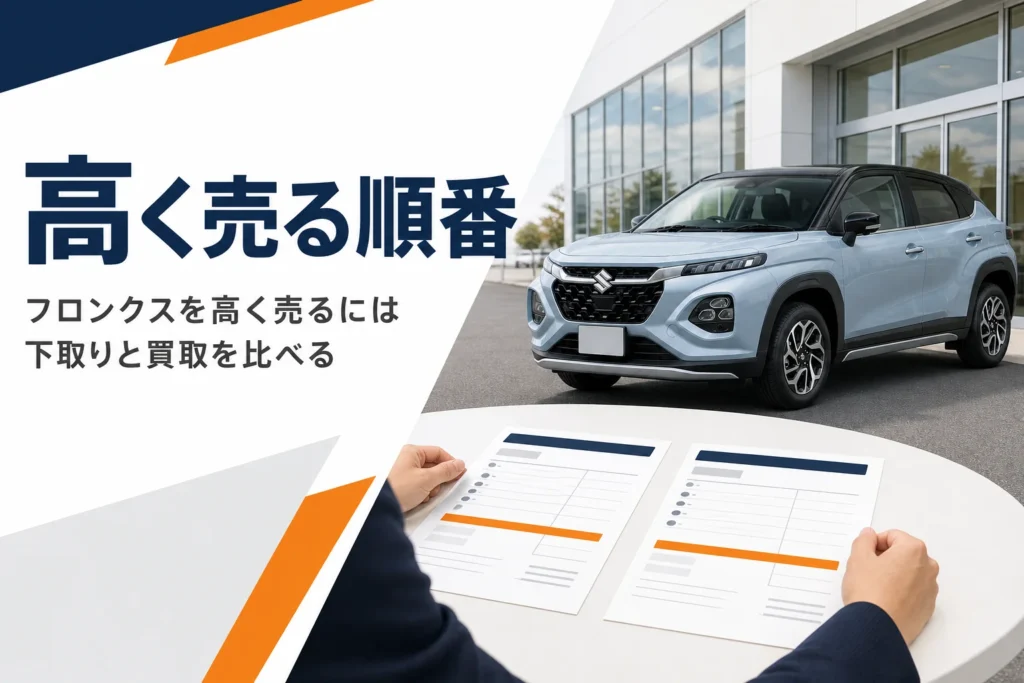 フロンクスを高く売るために下取りと買取を比べる記事のアイキャッチ