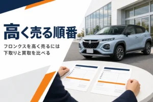 フロンクスを高く売るために下取りと買取を比べる記事のアイキャッチ
