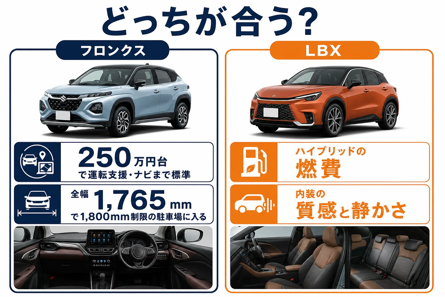 フロンクスとLBXのそれぞれに向く人を整理した図解