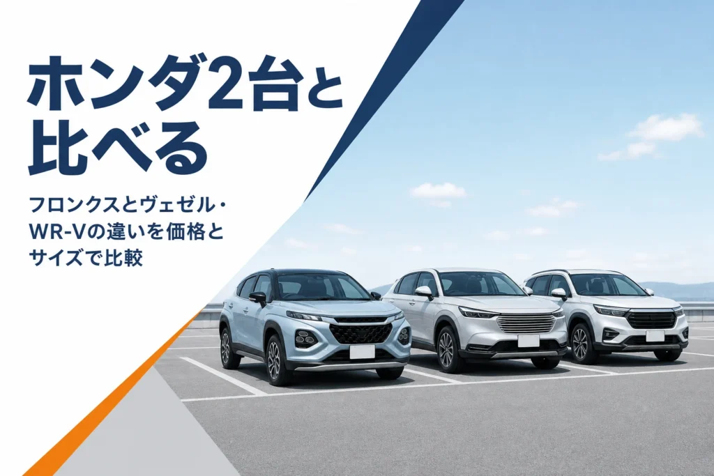 フロンクスとヴェゼル・WR-Vを並べて比べるイメージ